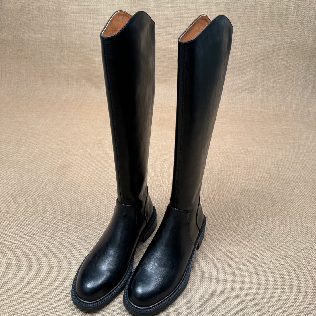 粗跟长筒靴女秋冬骑士靴大筒围显瘦百搭高筒靴圆头舒适时装靴