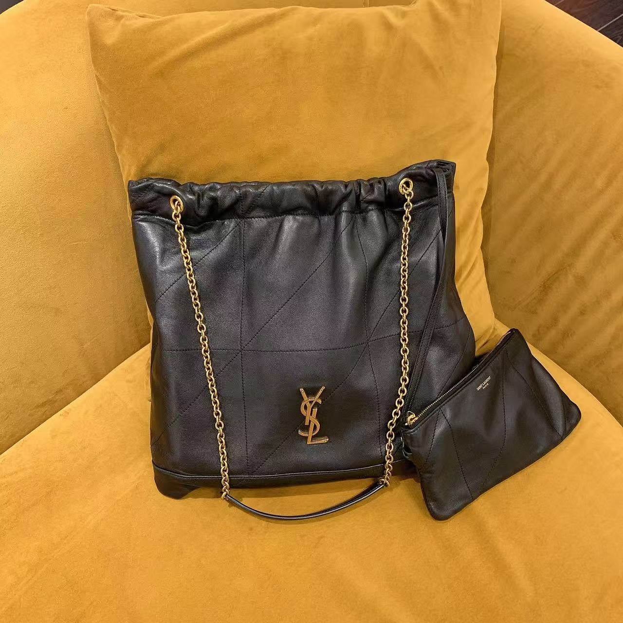 95新 YSL/圣罗兰 GGS丨JAMIE垃圾袋黑金单肩包/69872067
