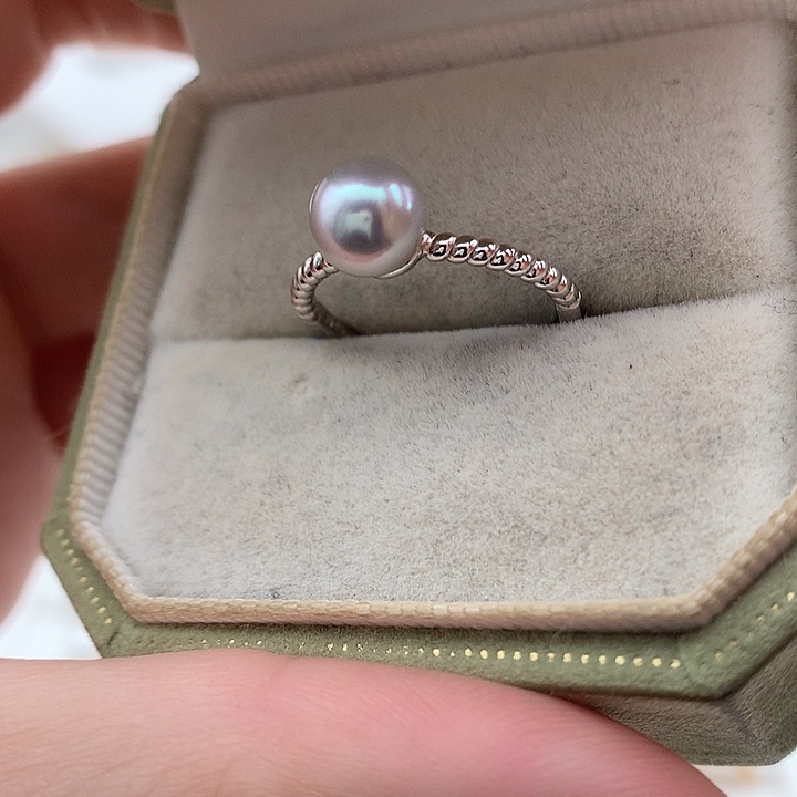 海水珍珠银S925镶嵌戒指7-7.5mm真多麻