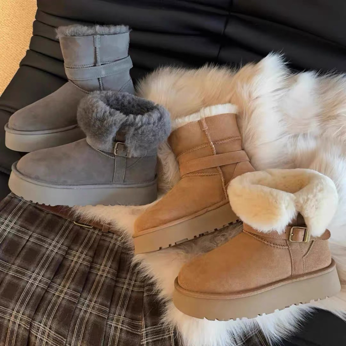 韩版小个子厚底雪地靴ins风加绒保暖短靴冬季新款毛毛靴