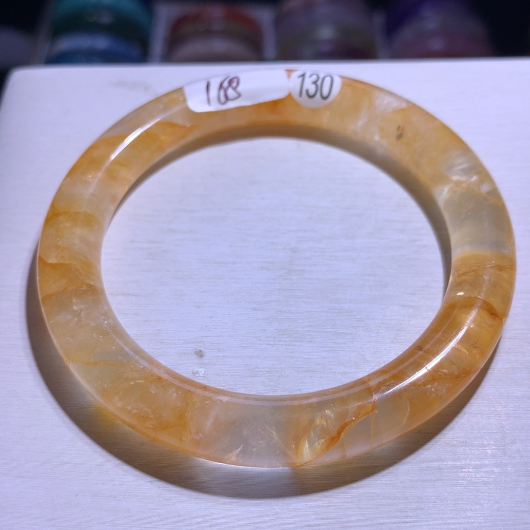 水晶手镯银S925镶嵌黄胶花60.5圈130