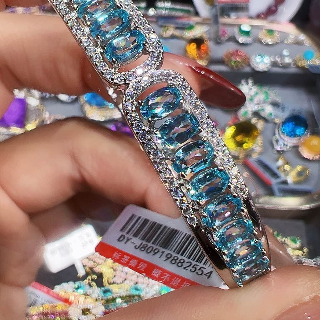 银S925镶嵌磷灰石手镯