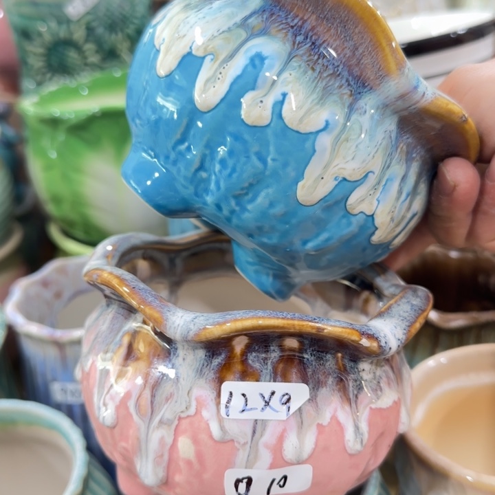 凑9块包邮，有孔，陶瓷花盆