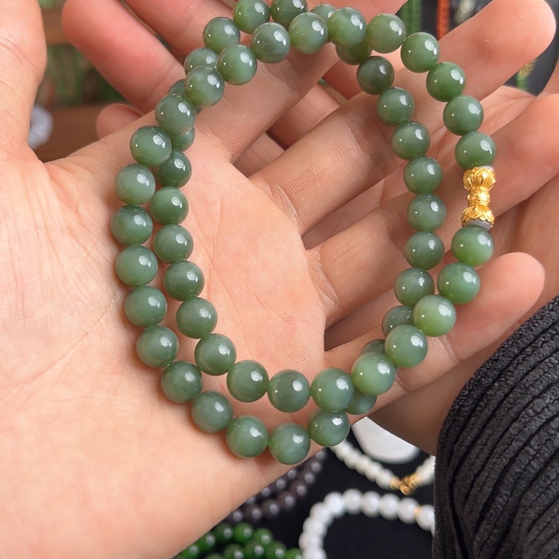 和田玉项链未镶嵌碧玉猫眼妈妈链