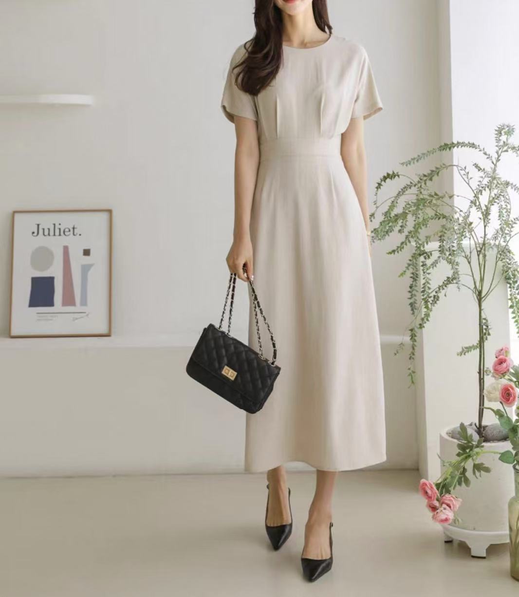 5399  修身收腰连衣裙女休闲气质T恤长裙