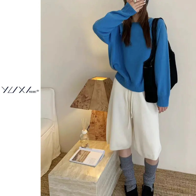 《金属扣无缝全羊毛衫》秋冬厚款插肩袖套头圆领针织衫宽松百搭纯色