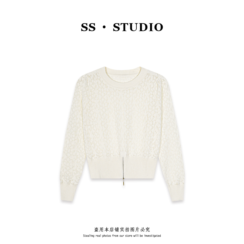 【SUSU】早秋新款气质镂空提花设计圆领针织衫长袖套头上衣SS-5742