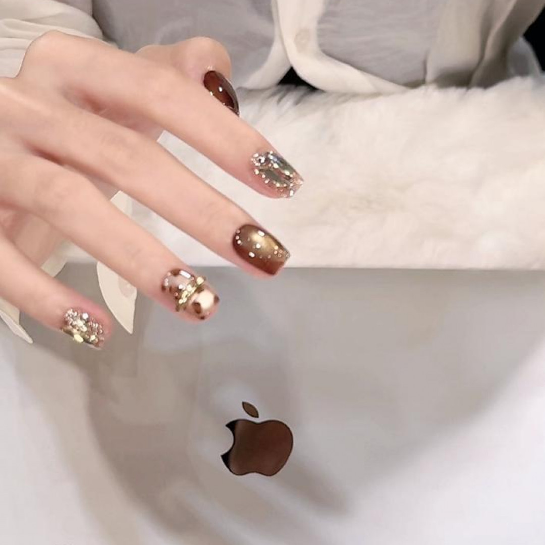 现货链接【鎏金豹纹】冬秋天美甲美戴戴喵设计师纯手工穿戴甲毛衣10