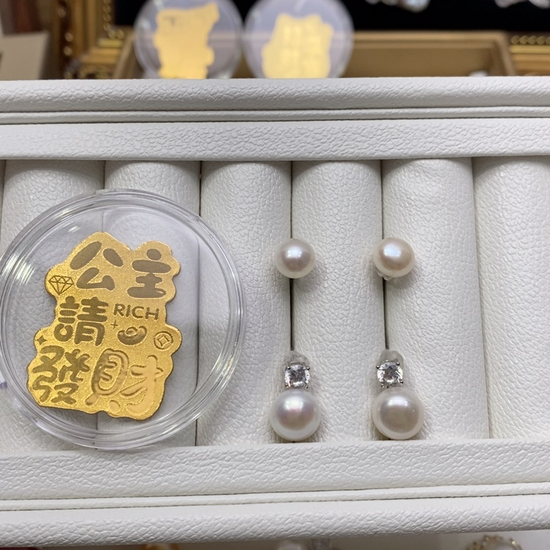 淡水珍珠耳饰银S925镶嵌2对耳钉送足 金手机贴包邮顺丰