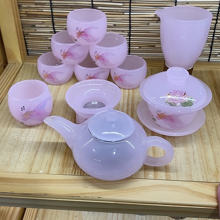 安**帝樱花粉鱼一套，茶壶1主人杯1