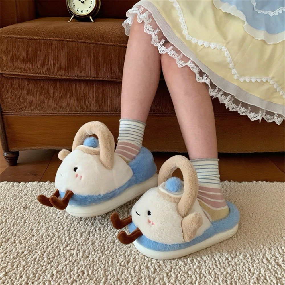 细细条 ins毛绒保暖月子鞋女软底防滑冬季学生居家可爱水壶棉拖鞋