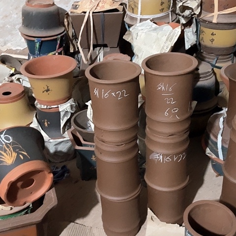 紫砂花盆竹节盆6只