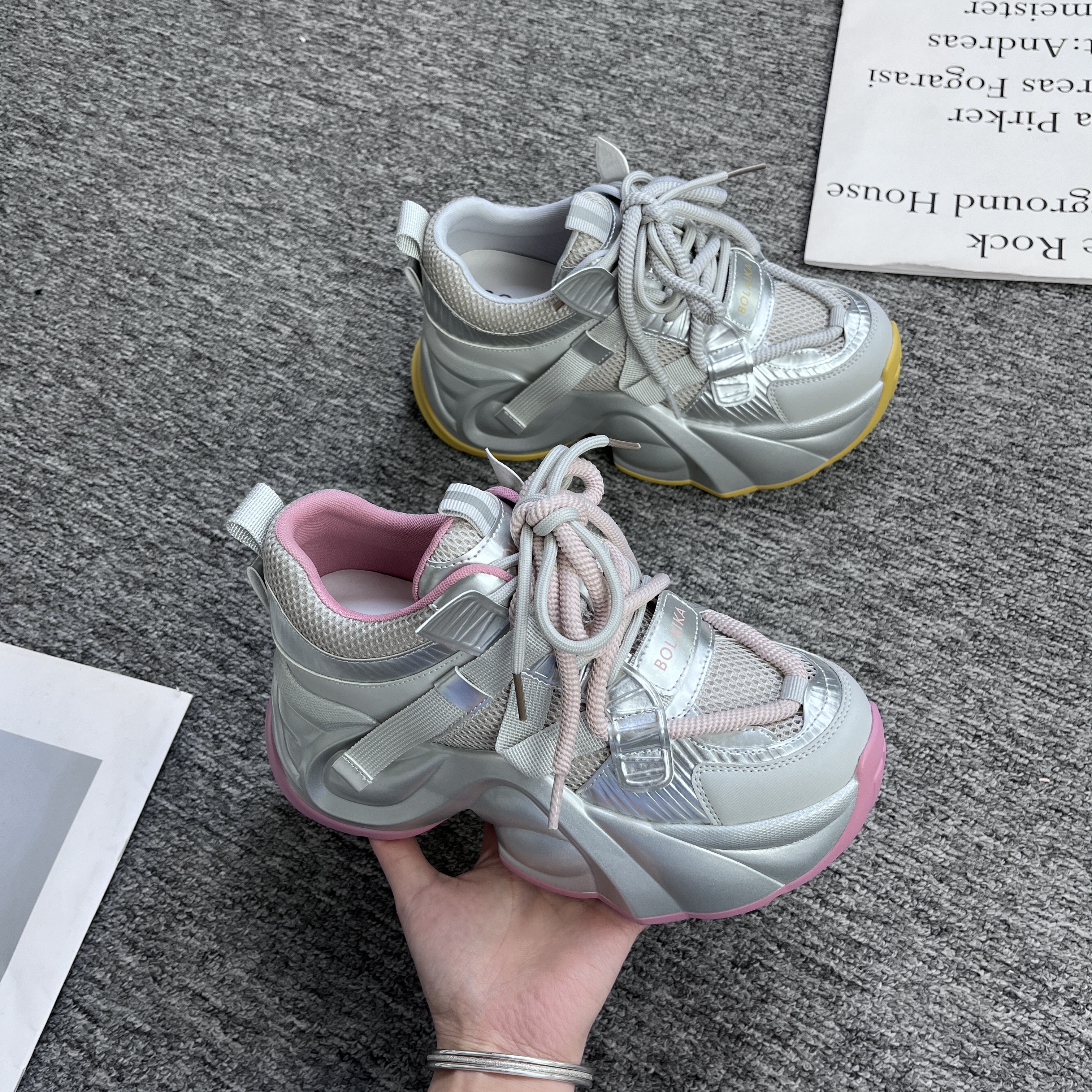 一体型增高9cm运动鞋女ins老爹鞋内增高厚底老爹鞋韩版增高鞋