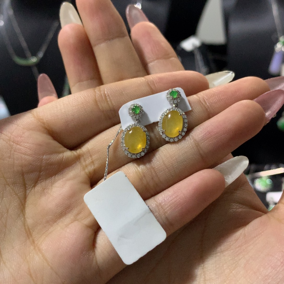 翡翠戒指银S925镶嵌耳钉