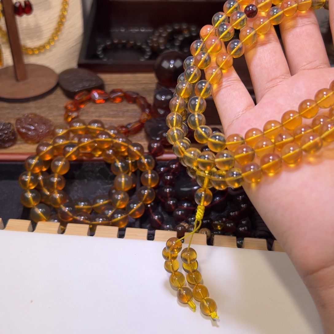 琥珀未镶嵌颈饰8.5mm金棕108