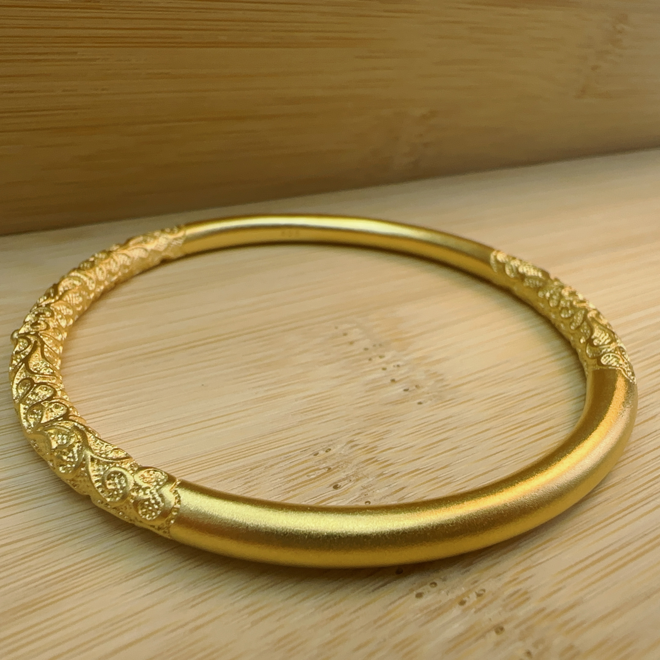 铜合金手镯 素圈卷草纹实心手镯宫廷风紫荆花复古手镯时尚磨砂