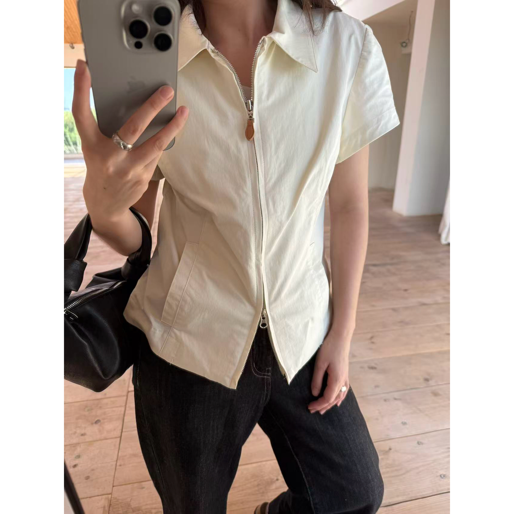 bala&mangosteen 韩代 高品重磅方领拉链短袖衬衫 2025ss