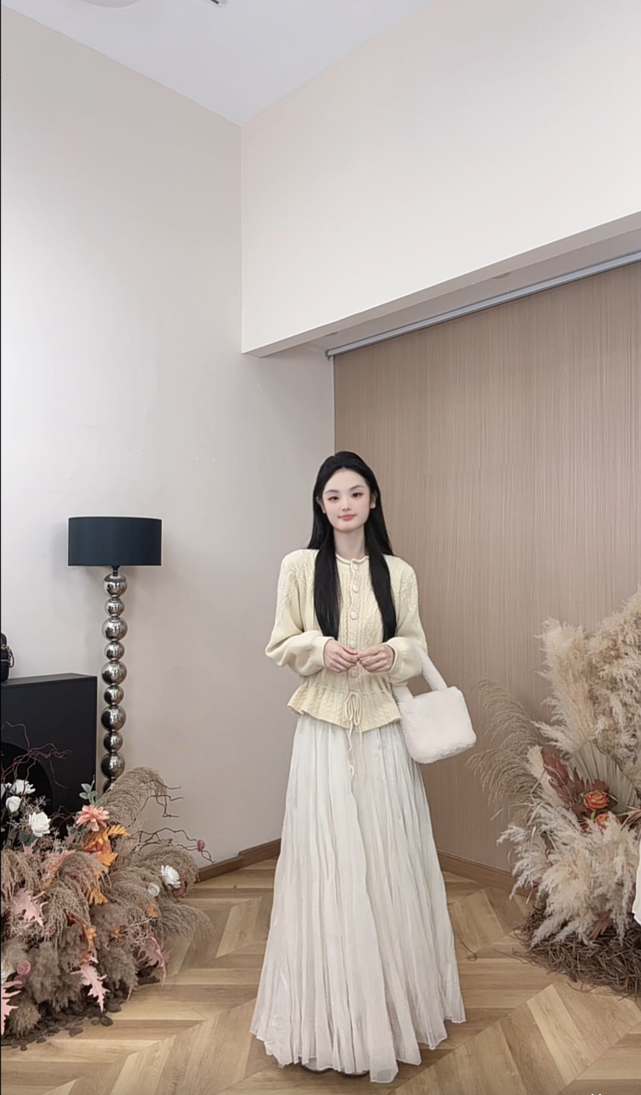 ANXIN【果味甜心】秋冬穿搭加厚针织上衣+高腰伞摆半身裙7966