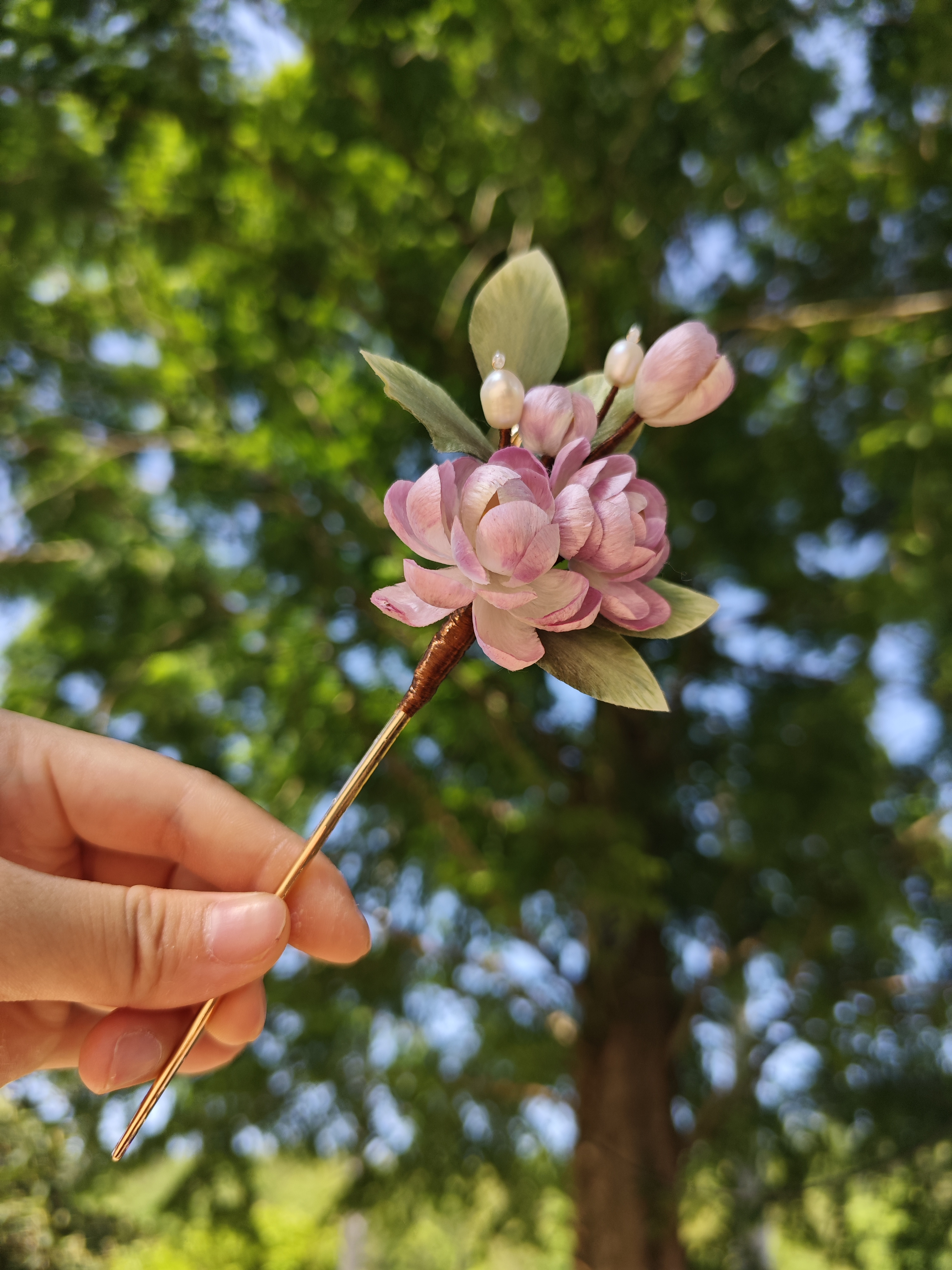 粉紫小茉莉，非遗绒花发簪