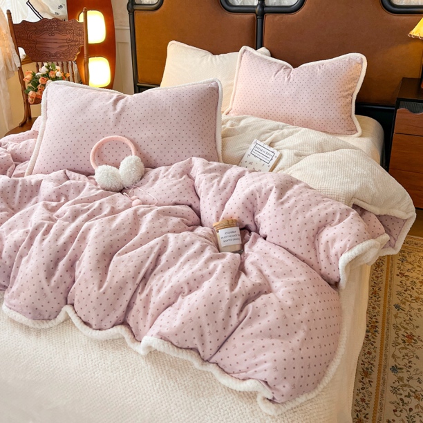 秋冬棉加绒四件套A版全棉双层纱B版加厚华夫格宝宝绒保暖亲肤套件