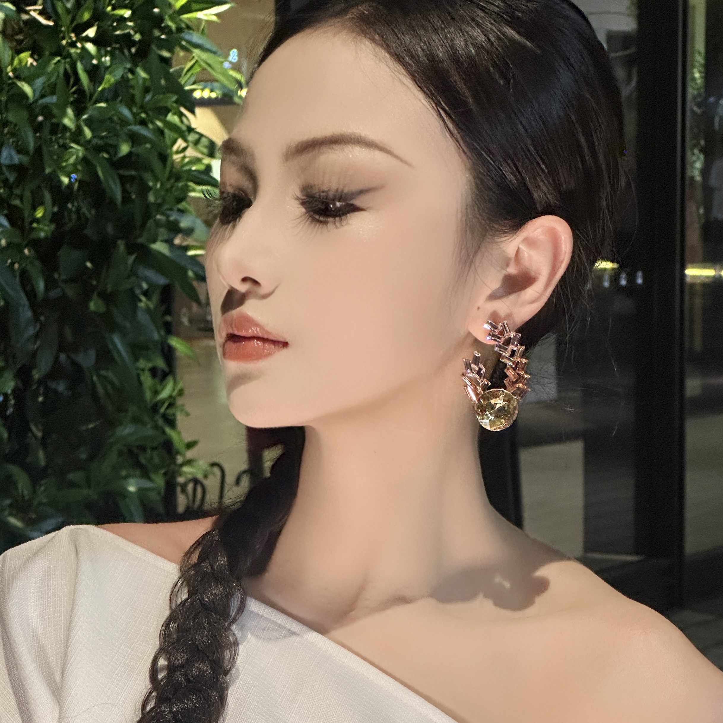 铜合金锆石耳饰 【羽翼】不对称镶钻耳环精致高级感时尚饰品