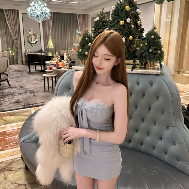 舟舟jojo【梦境的蓝】抹胸设计感连衣裙