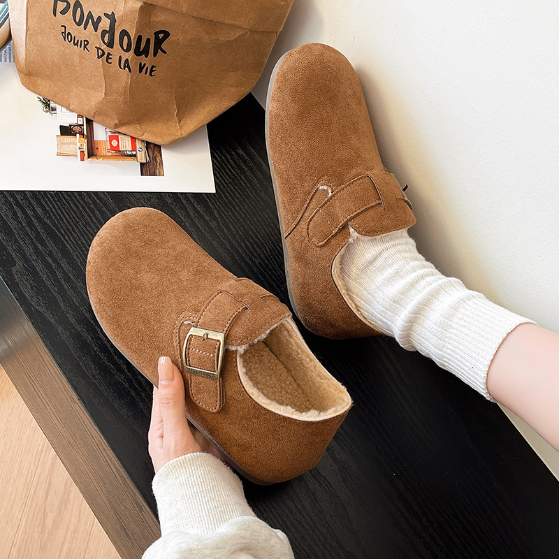 羊羔绒勃肯鞋女鞋2025冬季新款保暖平底雪地靴棉鞋