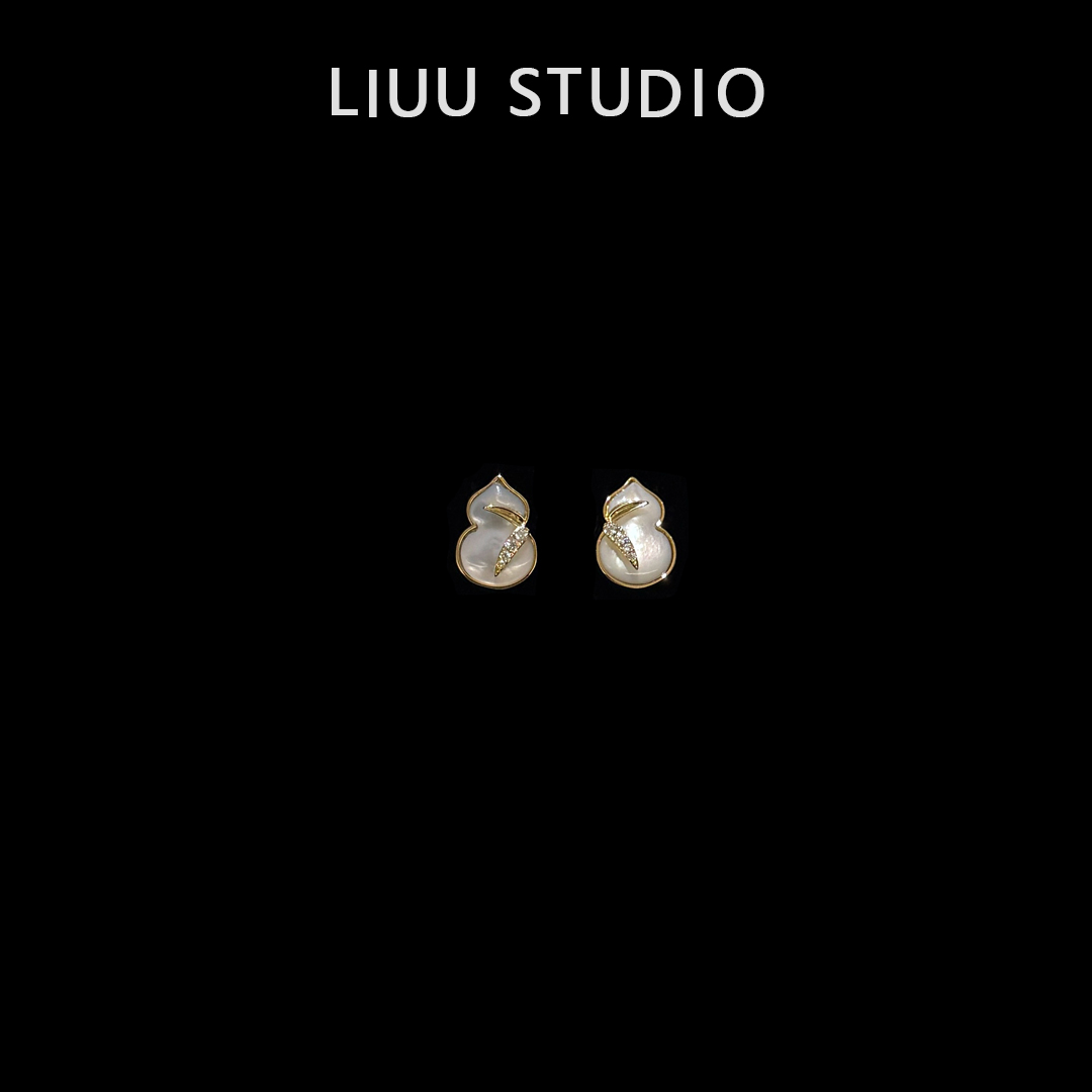 铜合金耳饰 【LIUU】新国风 贝母白葫芦耳钉 