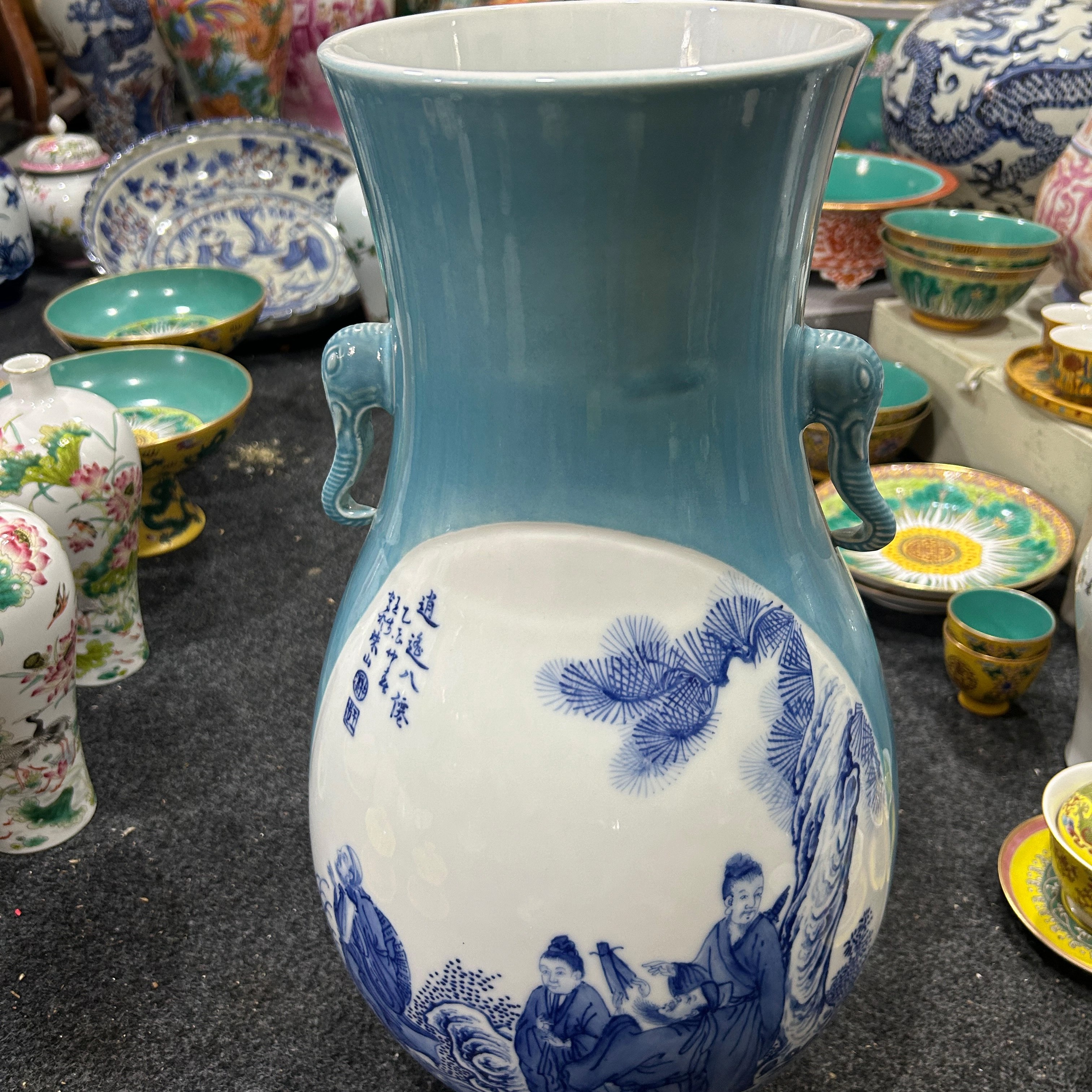 纯手绘五彩瓷瓶一对花瓶高25肚径国礼瓷摆件13