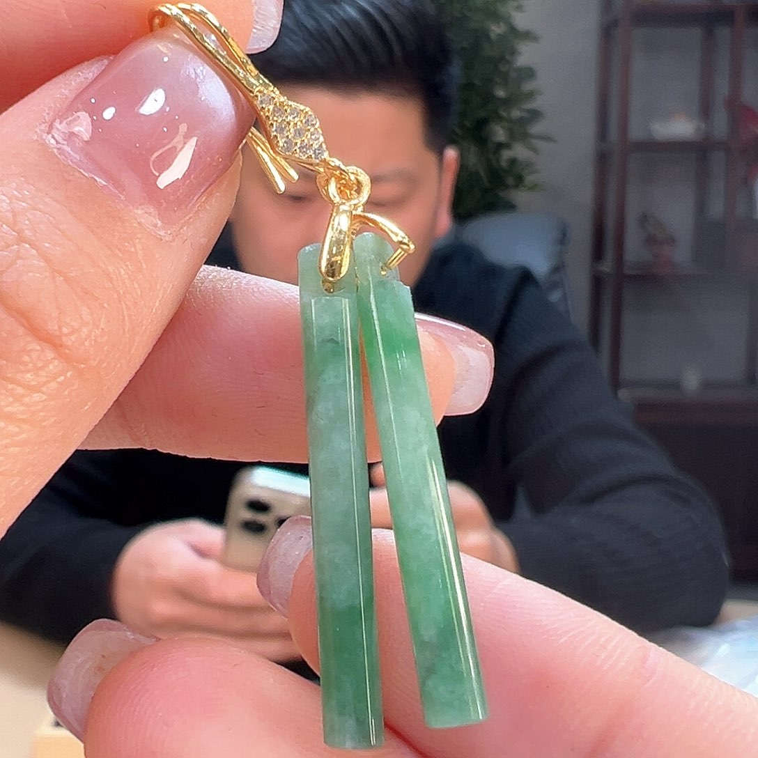 翡翠耳饰银S925镶嵌耳环47