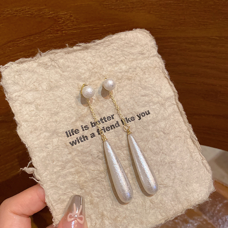 合金耳饰 仿珍珠耳饰古长款流苏水滴形耳环女轻奢小众温柔[HJ]