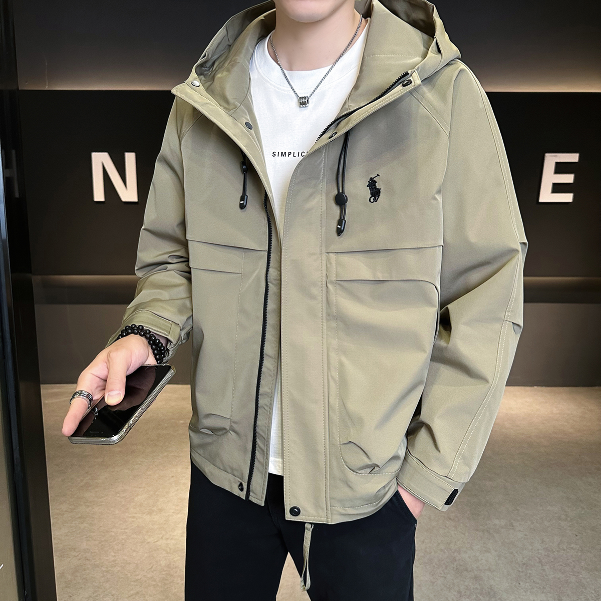 TUCANO/啄木鳥 秋季新款开衫连帽纯色拉链夹克韩版百搭男士外套