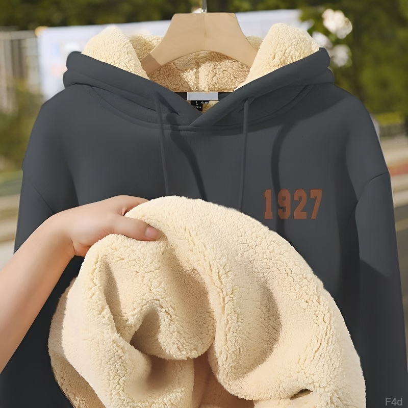 美式复古重磅加厚保暖男士卫衣连帽外套可爱加绒青少年羊羔绒冬季