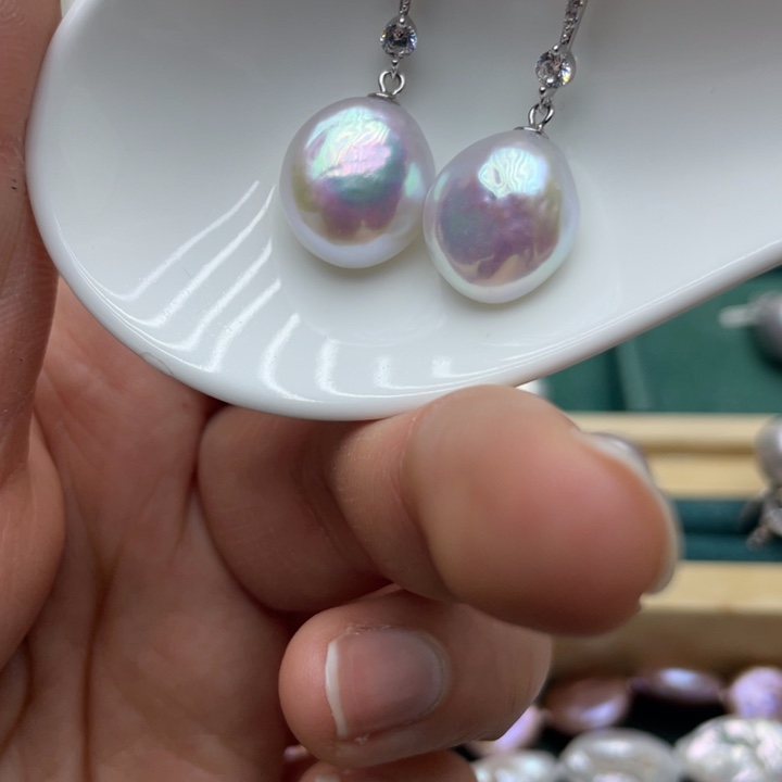 淡水珍珠耳饰银S925镶嵌