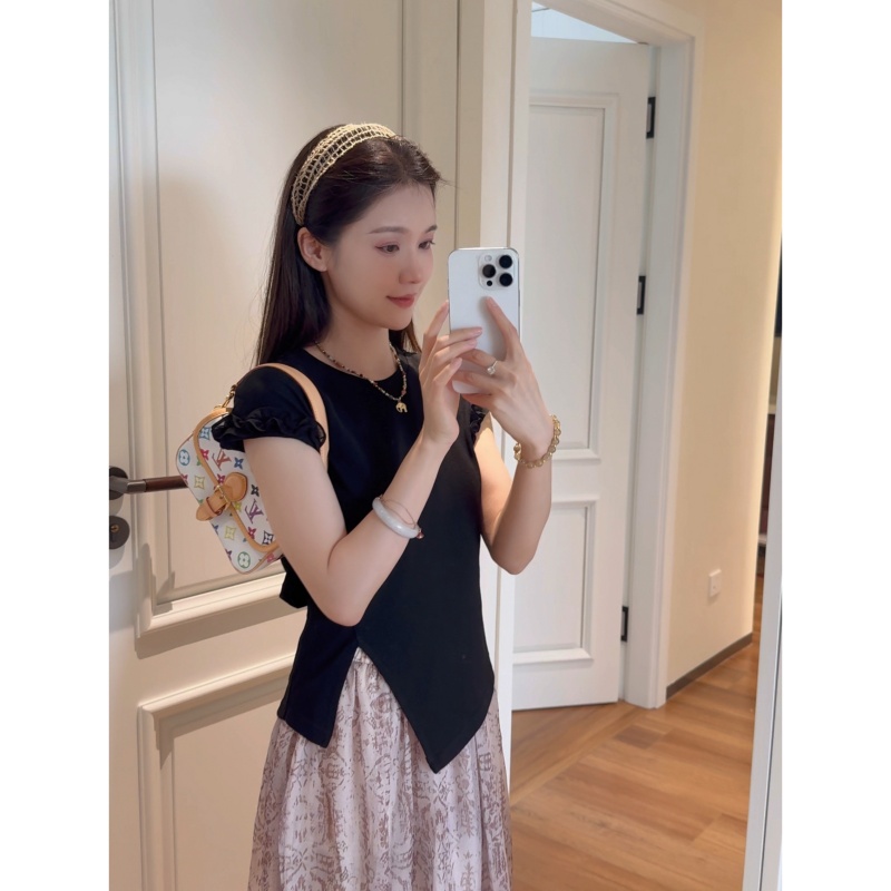 【不规则绑带坎肩】夏季时尚休闲风木耳边T恤-DX20251001