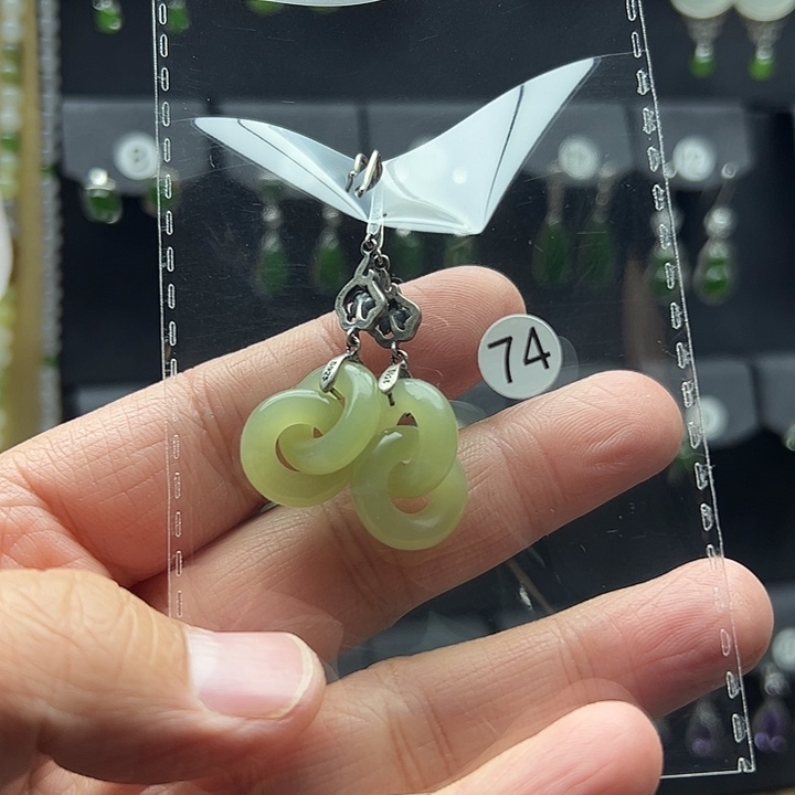 和田玉耳饰银S925镶嵌用****0