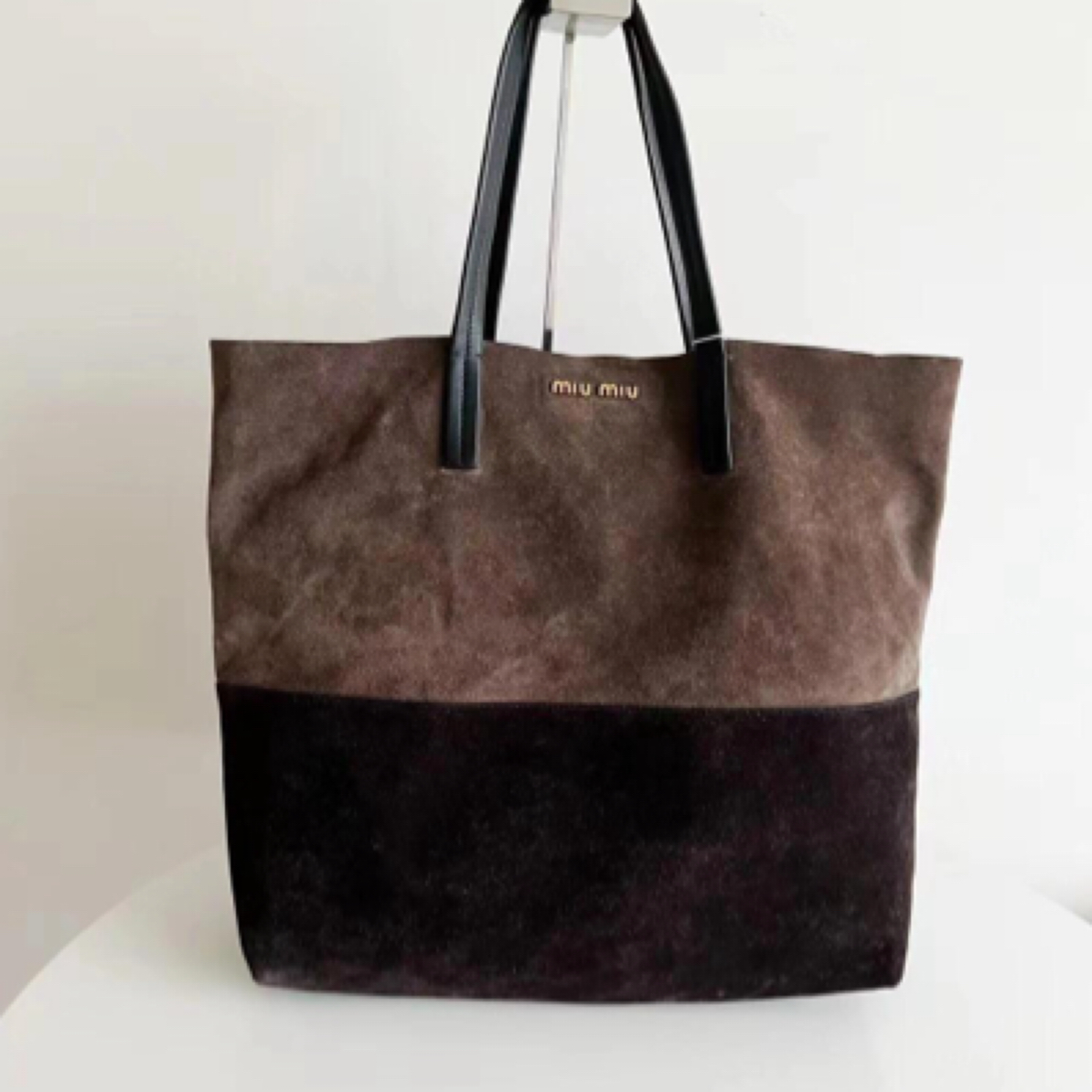 95新 MIU MIU/缪缪 黑棕拼色托特单肩包