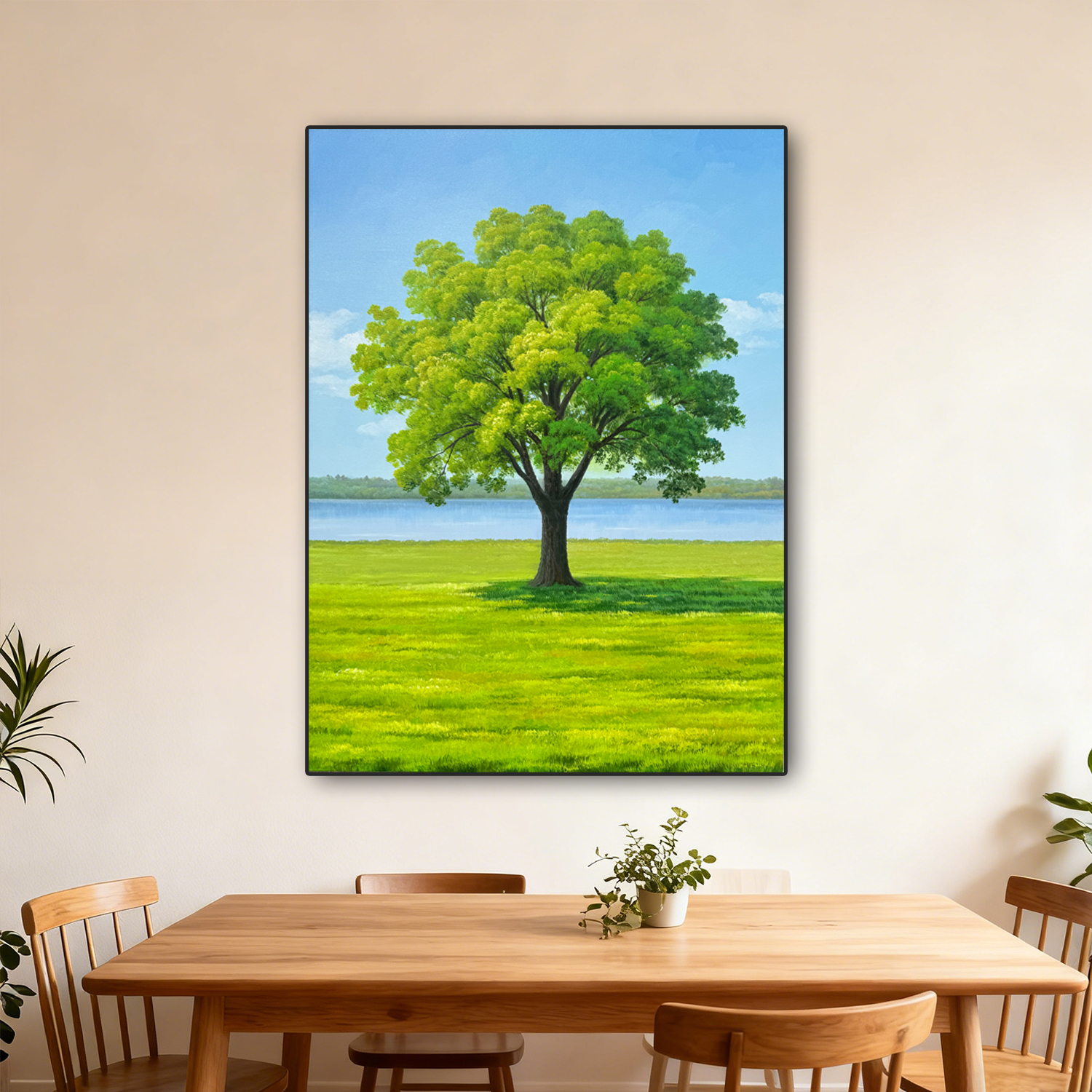 尚美诚大树餐厅现代简约写实手绘油画