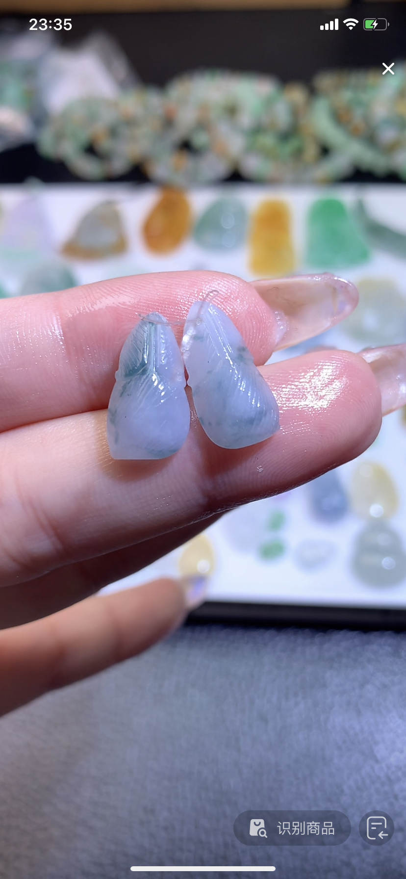 定制缅料翡翠毛货一对羽毛