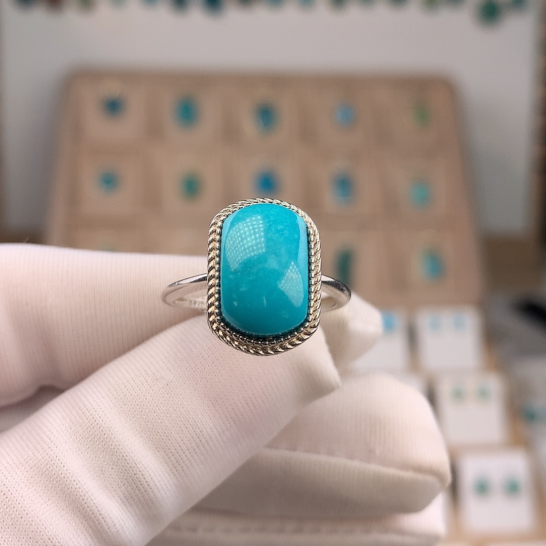 绿松石银S925镶嵌戒指