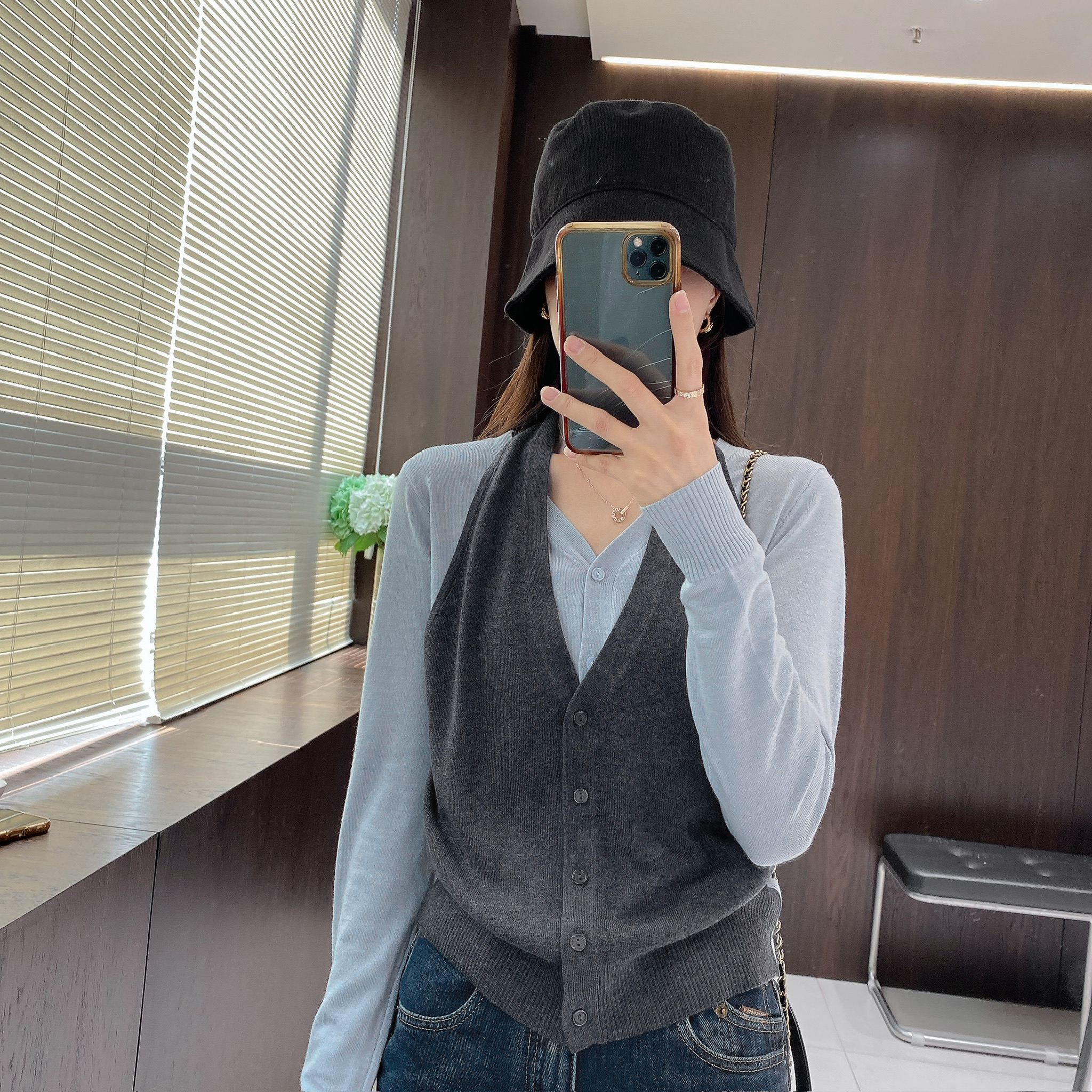IMFLY金小金自制女装 针织衫DYW9721早秋休闲洋气挂脖针织开衫