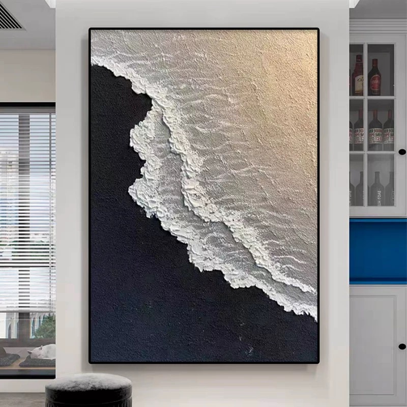 【黑白灰大海】轻奢装饰画艺术砂岩肌理画客厅沙发背景墙玄关挂画