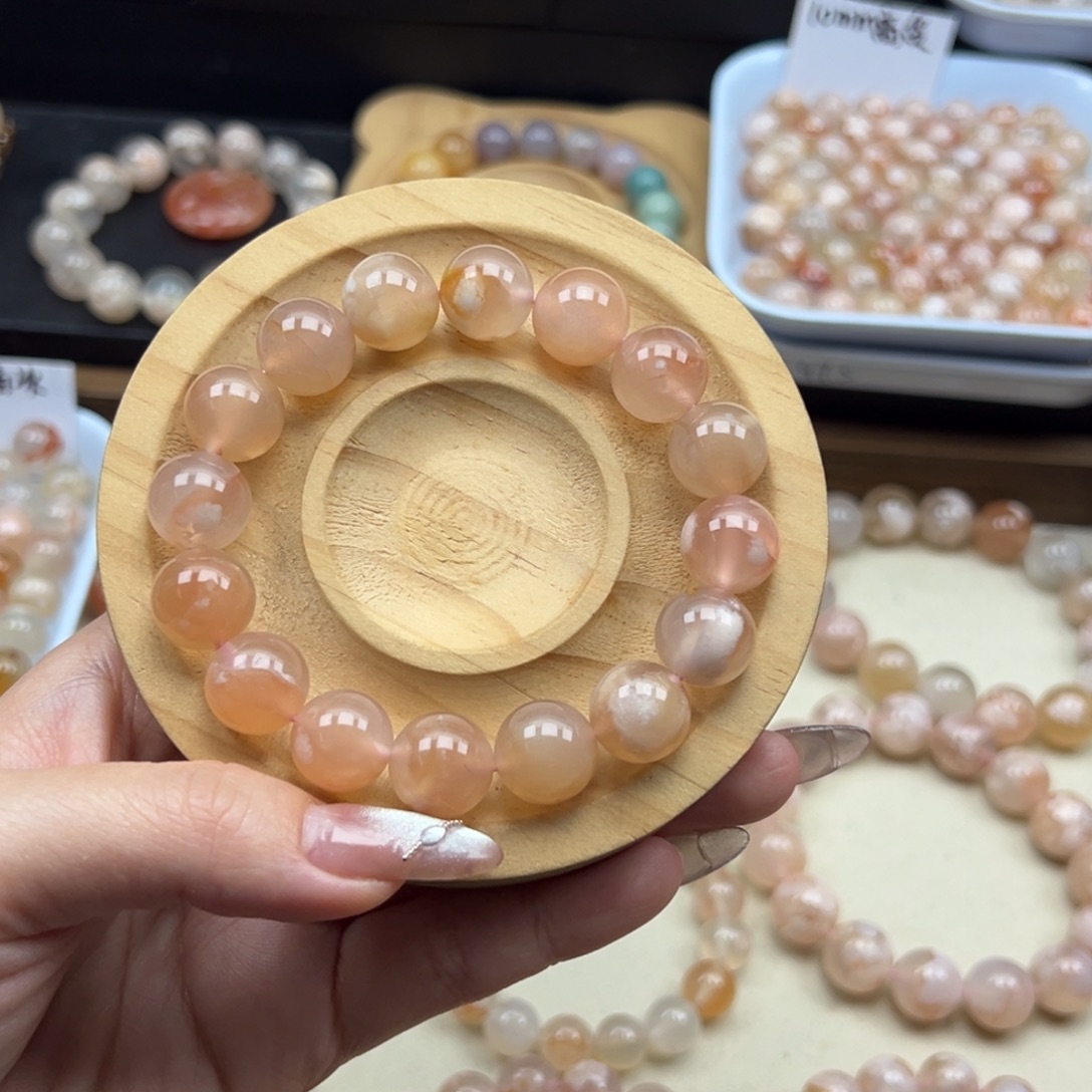 玛瑙/玉髓未镶嵌手链西柚红12.5mm