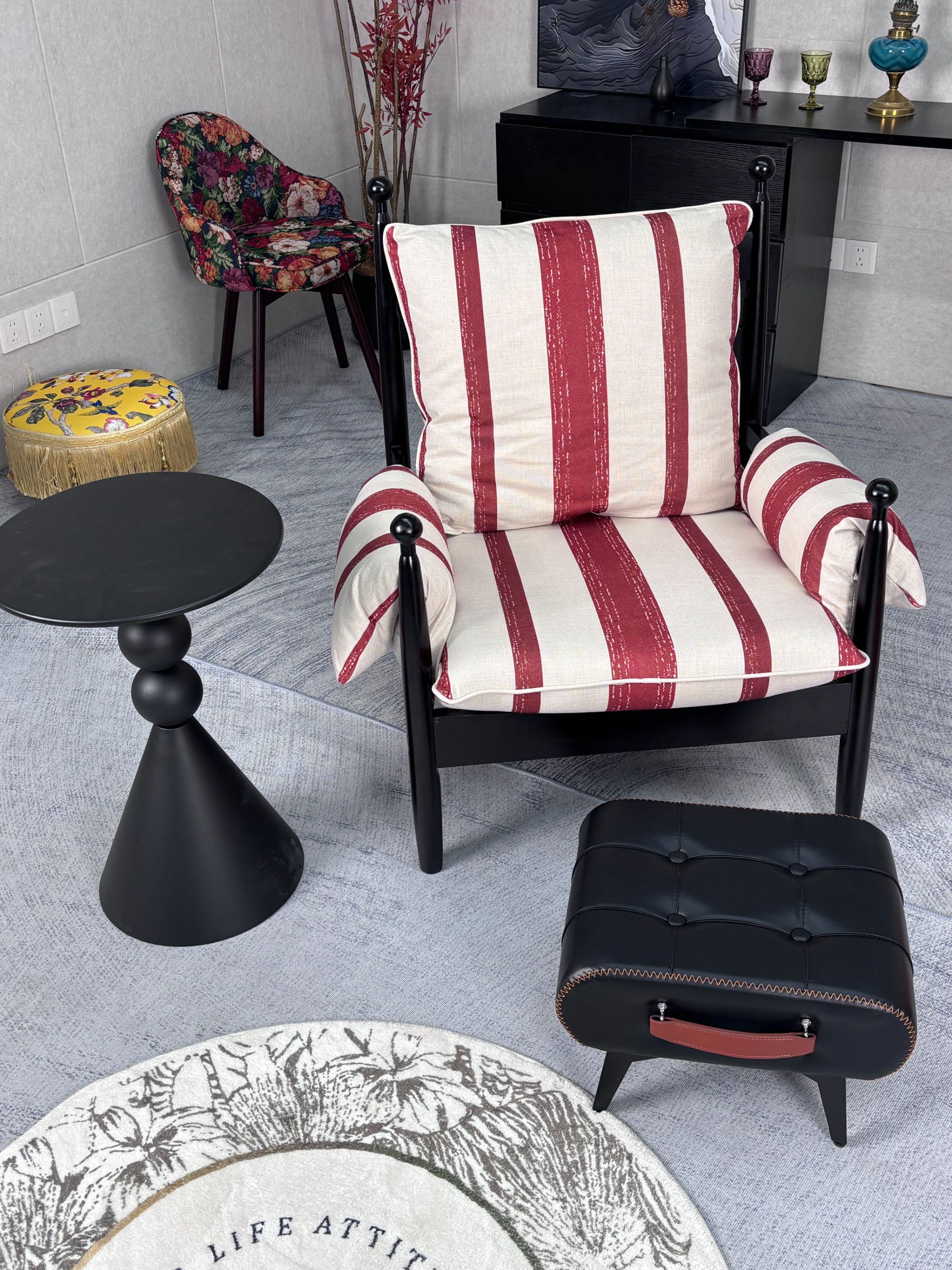 中古风赤乌椅单人椅沙发椅家用法式设计师实木高靠背休闲椅阳台椅