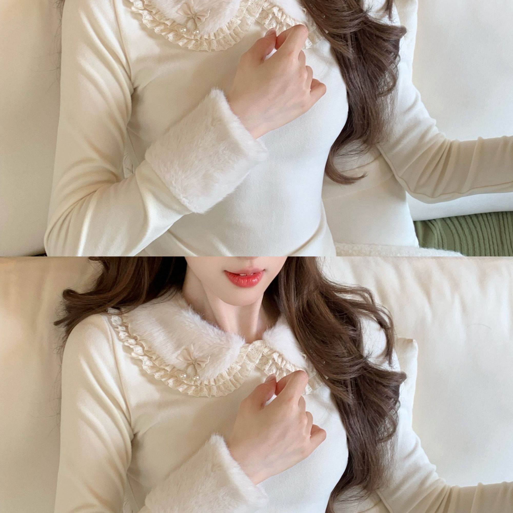 Blovelan薄藤私语 白月光感甜美风娃娃领打底衫