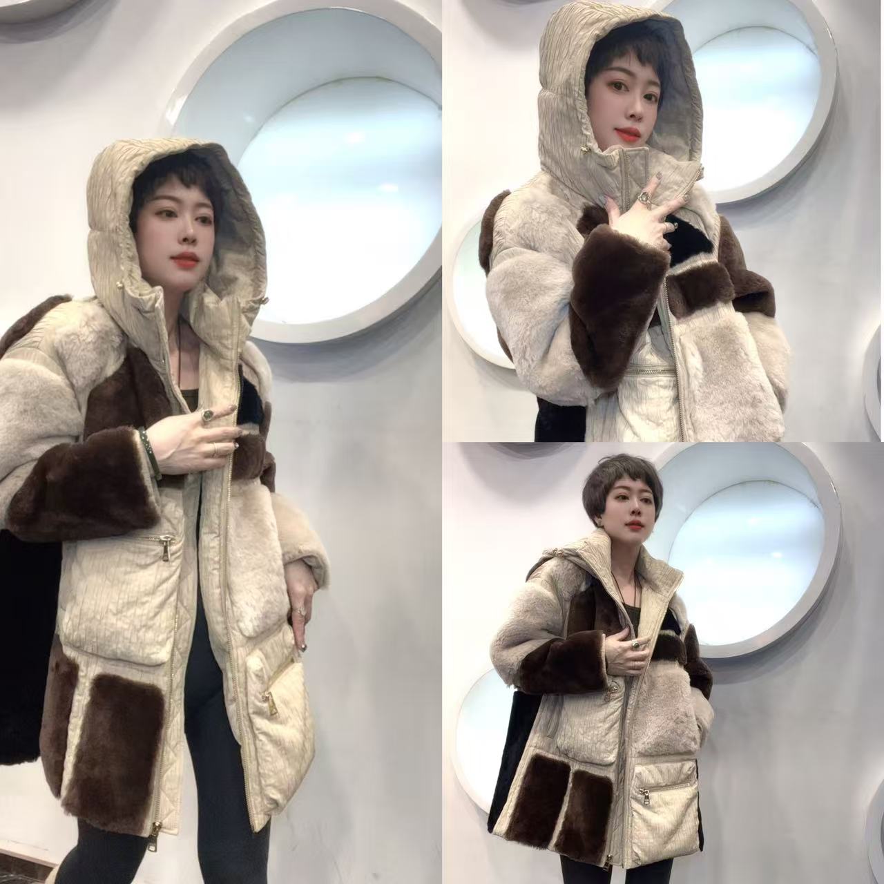 《铭嘉诗丹》皮毛一体搭配鹅绒皮草外套82530 衣长80