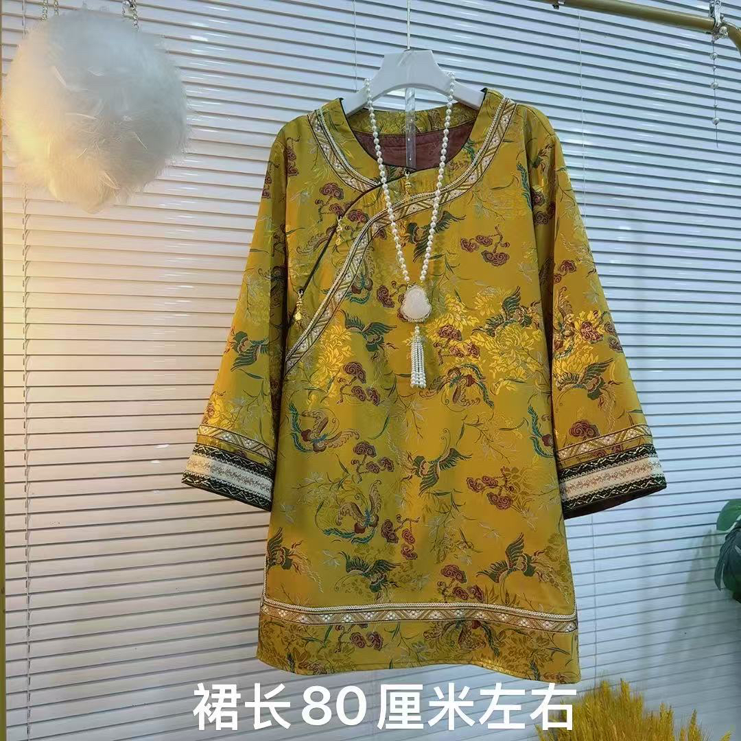 胖MM2025早秋新款新中式唐装复古印花设计宽松时尚百搭新穿搭