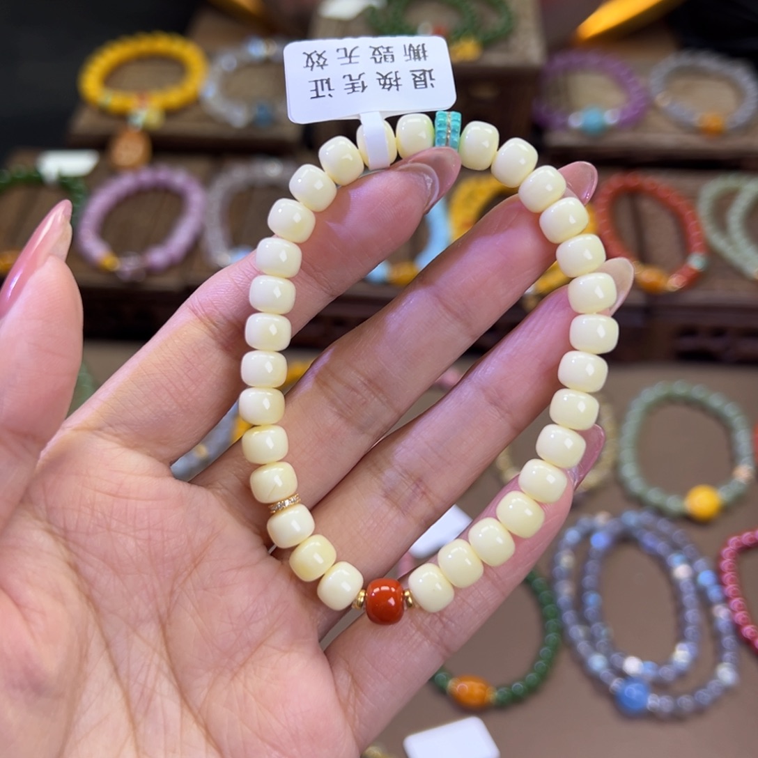 蜜蜡手链银S925镶嵌单圈