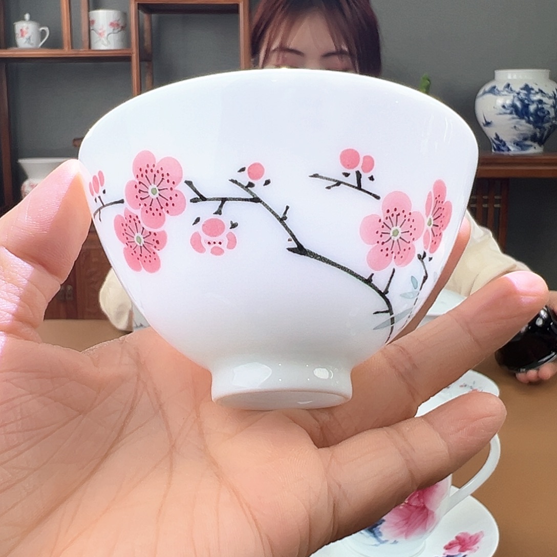 翠竹红梅鸡心杯杯