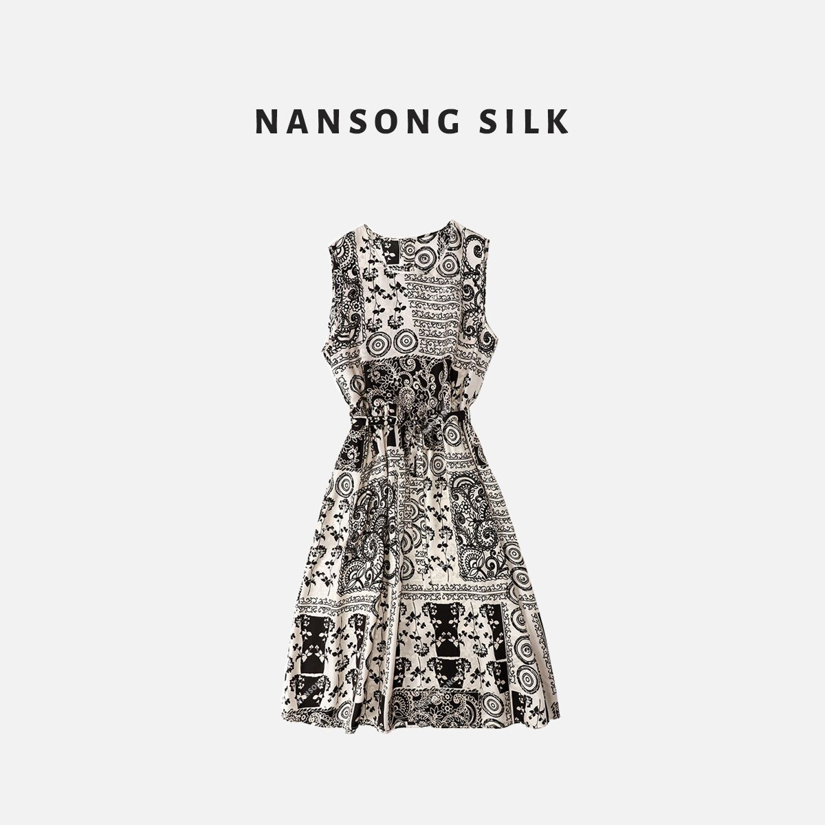 【敏洋纯专属】【娜露】品牌新款桑蚕丝印花文艺休闲百搭连衣裙519993